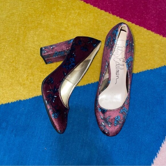 Libby Edelman Moral Floral Velvet Block Heels Size 7 - Picture 1 of 8